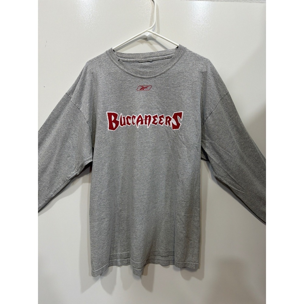 Reebok Tampa Bay Buccaneers Long Sleeve‎ T Shirt Men's Gray NFL Football Tee VTG